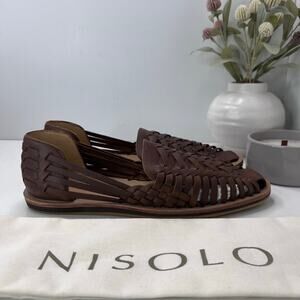 NEW Nisolo Huarache Woven Leather Sandal Slip On Leather Brandy Men 10.5 NWOB
